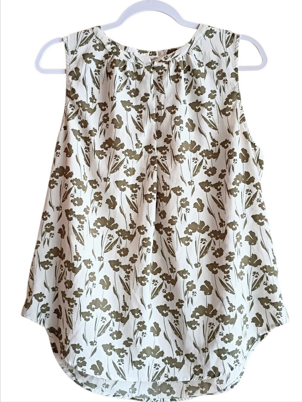 MONDAY FUN Blouse Top Cream Green Sleeveless LARGE